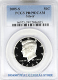 2005-S Kennedy Silver Half Dollar certified by PCGS at Proof 69 Deep Cameo