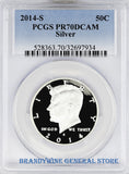 2014-S Kennedy Silver Half Dollar certified perfect by PCGS at Proof 70 Deep Cameo