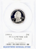 1999-S Georgia Statehood Quarter certified by PCGS at Proof 70 Deep Cameo Obverse