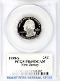 1999-S New Jersey Statehood Quarter certified by PCGS at Proof 69 Deep Cameo Obverse