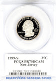 1999-S New Jersey Statehood Quarter certified by PCGS at Proof 70 Deep Cameo Obverse