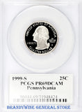 1999-S Pennsylvania Statehood Quarter certified by PCGS at Proof 69 Deep Cameo Obverse