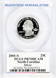 2001-S North Carolina Silver Statehood Quarter PCGS Proof 70 Deep Cameo Obverse