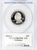 2003-S Alabama Statehood Quarter PCGS Proof 69 Deep ObverseCameo Obverse