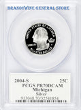 2004-S Michigan Silver Statehood Quarter PCGS Proof 70 Deep Cameo Obverse