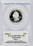 2004-S Wisconsin Silver Statehood Quarter PCGS Proof 70 Deep Cameo Obverse