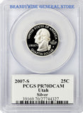 2007-S Utah Silver Statehood Quarter PCGS Proof 70 Deep Cameo Obverse