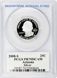 2008-S Arizona Silver Quarter PCGS Proof 70 Deep Cameo Obverse