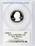 2008-S New Mexico Silver Quarter PCGS Proof 70 Deep Cameo Obverse