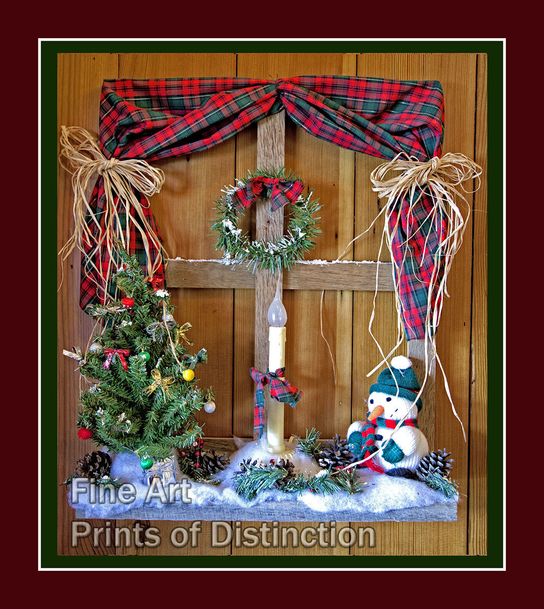 Christmas Scene with Snowman and Candle Art Print