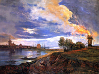 Art Print of Burning Windmill in Stege painting by Johan Christian Dahl