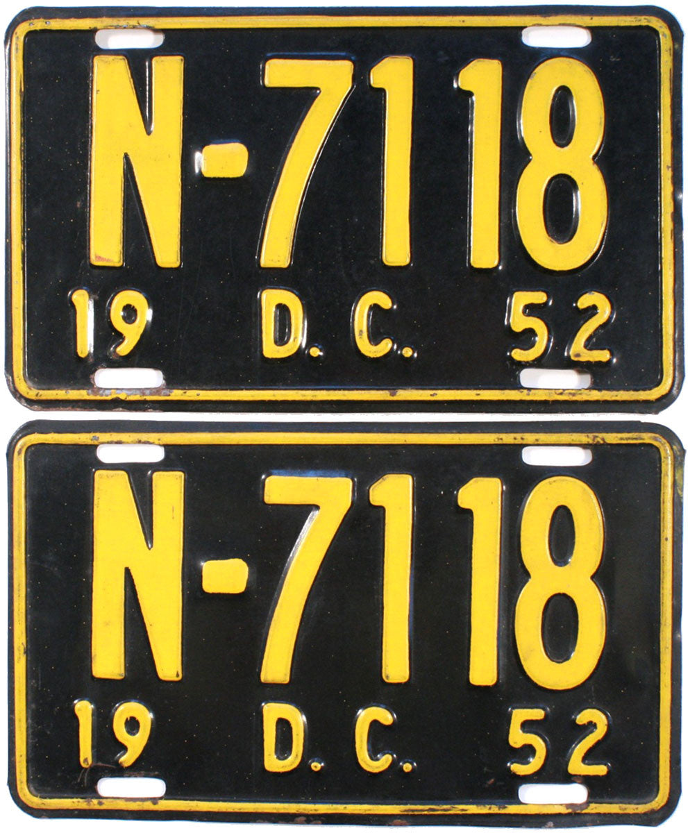 1952 District of Columbia License Plates