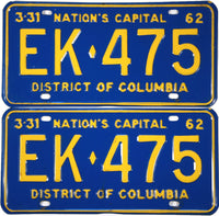 1962 District of Columbia License Plates
