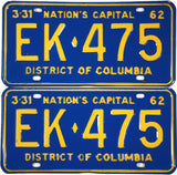 1962 District of Columbia License Plates