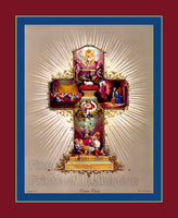 An archival premium Quality Art Print of an Easter Cross with Eggs and Religious Scenes