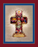 An archival premium Quality Art Print of an Easter Cross with Eggs and Religious Scenes