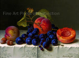 Art Print of Still Life with Peaches, Grapes and Nuts on a Table by Emilie Preyer