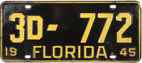 1945 Florida License Plate Very Good Plus condition