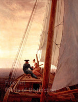 art print of On a Sailing Ship by David Caspar Friedrich painted between 1818 and 1820