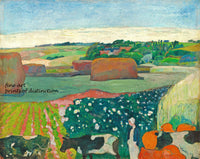 art print of Haystacks in Brittany painted by artist Paul Gauguin in 1890