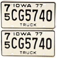 A pair of 1977 Iowa Truck License Plates NOS grading Near Mint for sale by Brandywine General Store County Code 75