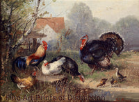 art Print of Chicken Flock and a Turkey painting by Julius Scheuerer