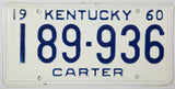 A classic 1960 NOS Kentucky passenger car license plate for sale by Brandywine General Store from Carter county