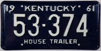 1961 Kentucky House Trailer License Plate