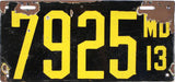 1913 Maryland porcelain License Plate for sale by Brandywine General Store in good plus condition