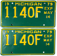 A pair of May 14, 1979 Michigan license plates which are for a commercial vehicle for sale by Brandywine General Store