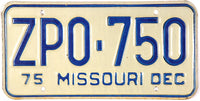 1975 Missouri License Plate