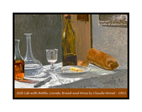 premium quality poster of Still Life with Bottle, Carafe, Bread and Wine painted by the artist Claude Monet