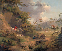 Art Print of Fox Hunting in Hilly Country painting by George Morland