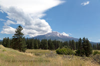 Mount Shasta with clouds looking like smoke art print