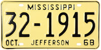 1968 Mississippi License Plate