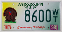 1998 Mississippi Wild Turkey License Plate