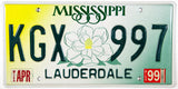1999 Mississippi License Plate in excellent condition