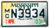2003 Mississippi Motorcycle License Plate