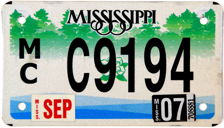 2007 Mississippi Motorcycle License Plate in excellent condition