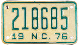 1976 North Carolina Motorcycle License Plate