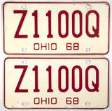A pair of classic 1968 Ohio car license plates for sale by Brandywine General store in very good plus condition