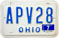 A 1991 Ohio motorcycle license plate for sale by Brandywine General Store in excellent condition