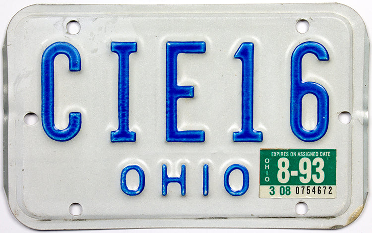 1993 Ohio Motorcycle License Plate