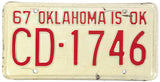 1967 Oklahoma License Plate Very Good