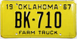 A NOS 1967 Oklahoma farm truck license plate for sale by Brandywine General Store in excellent plus condition