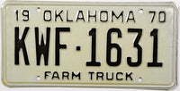 1970 Oklahoma Farm License Plate Excellent Plus condition