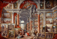 Art Print of a Picture Gallery with Views of Modern Rome by Giovanni Paolo Pannini
