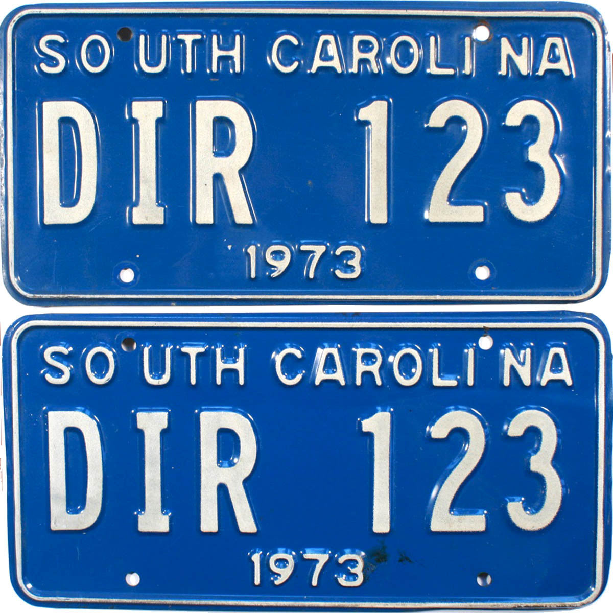 A pair of 1973 South Carolina car license plates for sale by Brandywine General Store nin very good plus condition