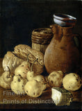 Art Print of Still Life with Pears, Cheese, Bread and Pitcher by Luis Edigio Melendez