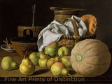 art print of Still Life with Melon and Pears by Luis Melendez